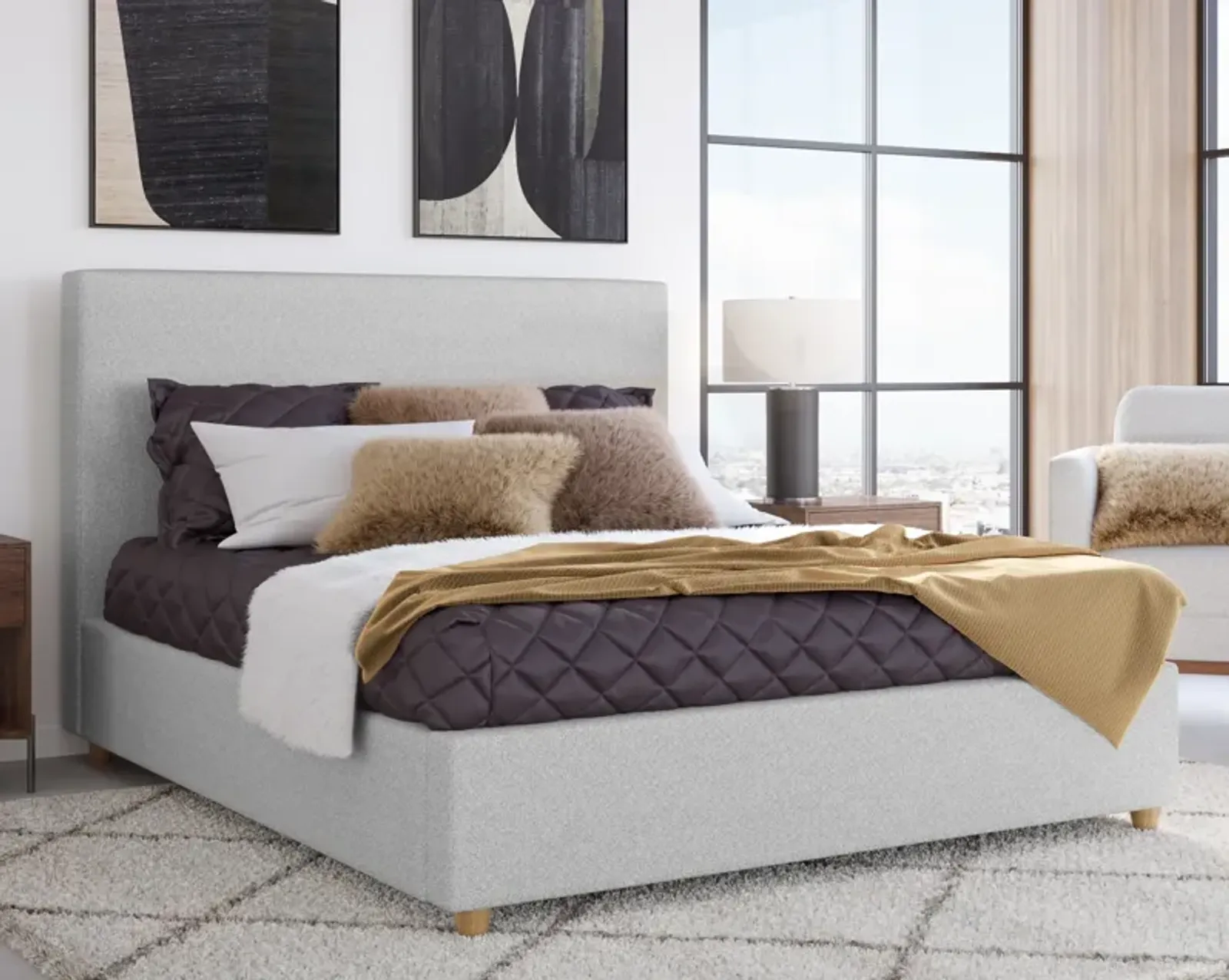 Olivia Upholstered Queen-size Bed in Linen