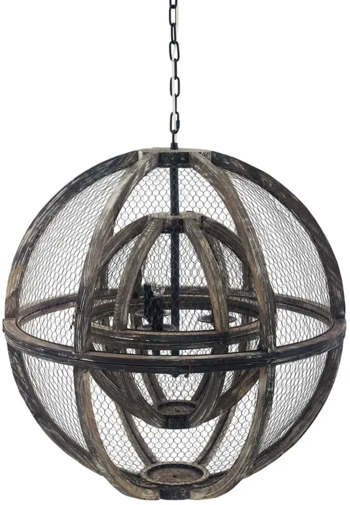 Gravitate Globe Rustic Oak Wood Pendant Light Chandelier