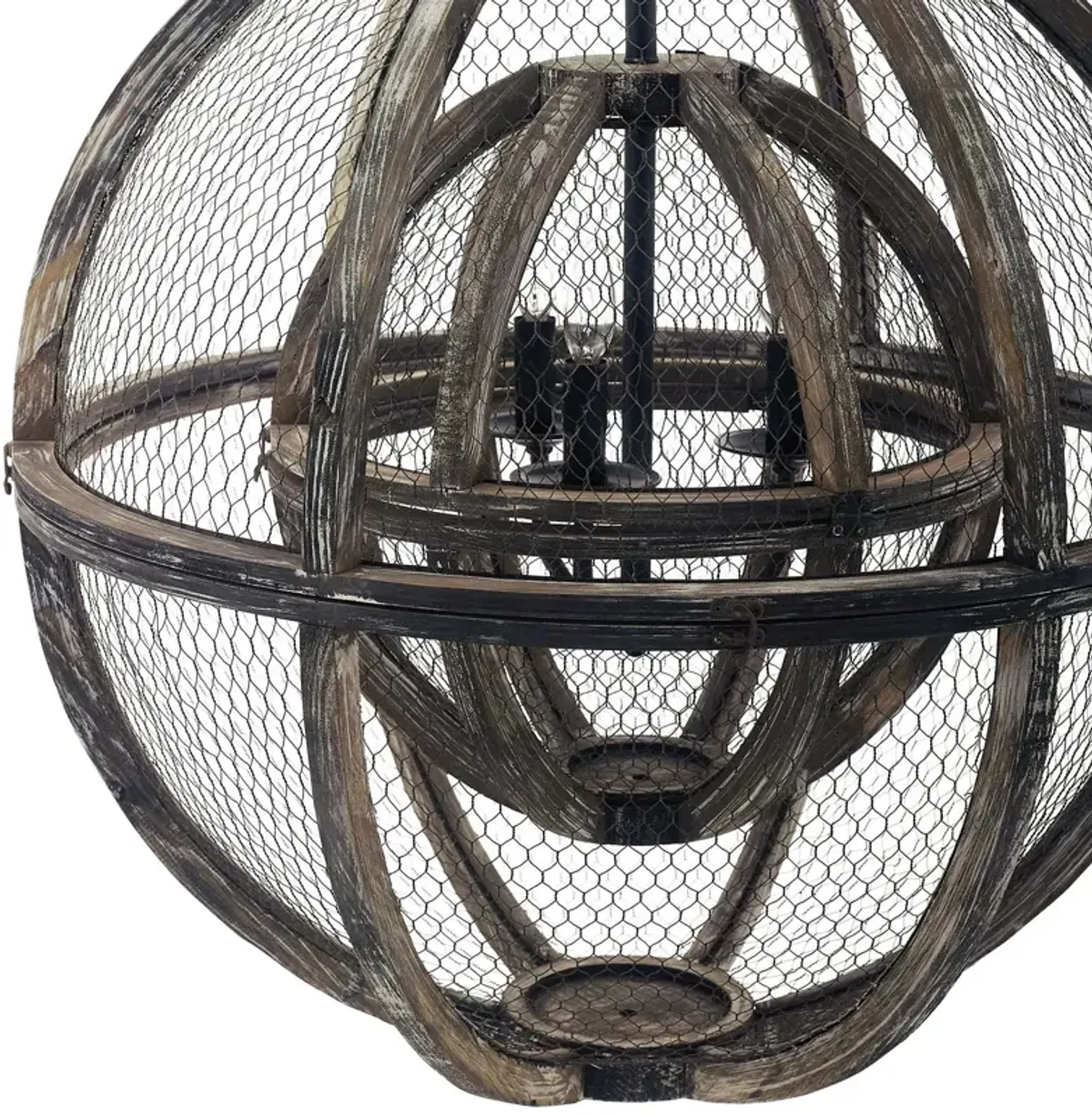 Gravitate Globe Rustic Oak Wood Pendant Light Chandelier