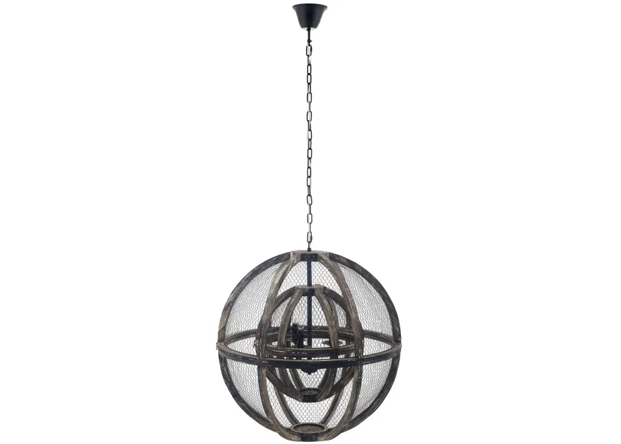 Gravitate Globe Rustic Oak Wood Pendant Light Chandelier