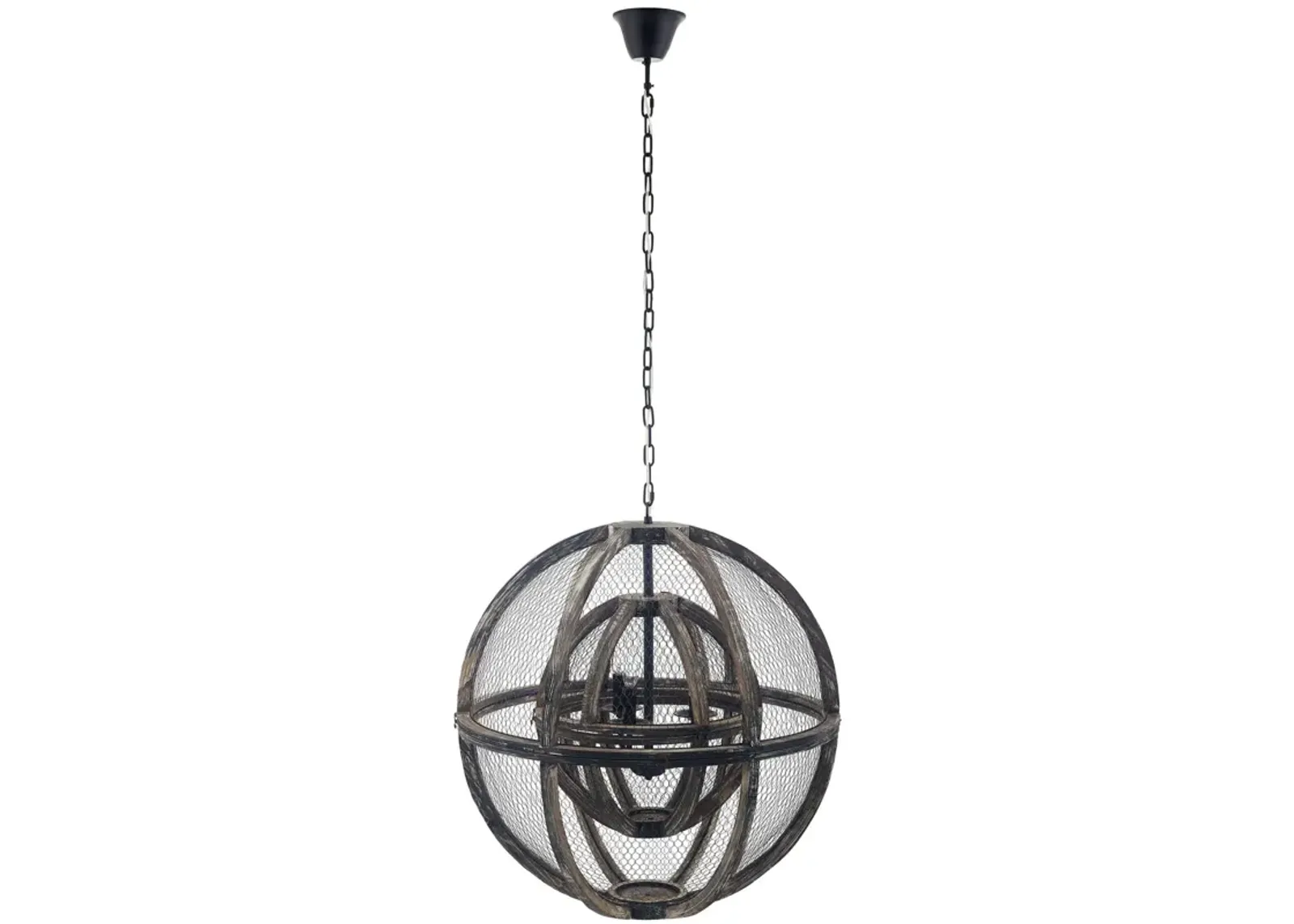 Gravitate Globe Rustic Oak Wood Pendant Light Chandelier