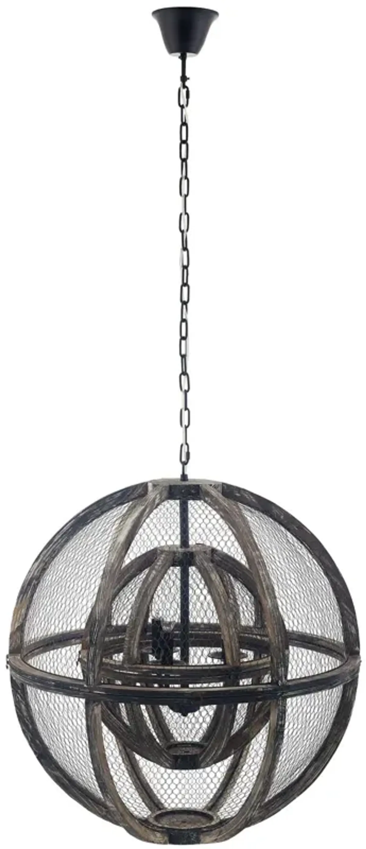 Gravitate Globe Rustic Oak Wood Pendant Light Chandelier