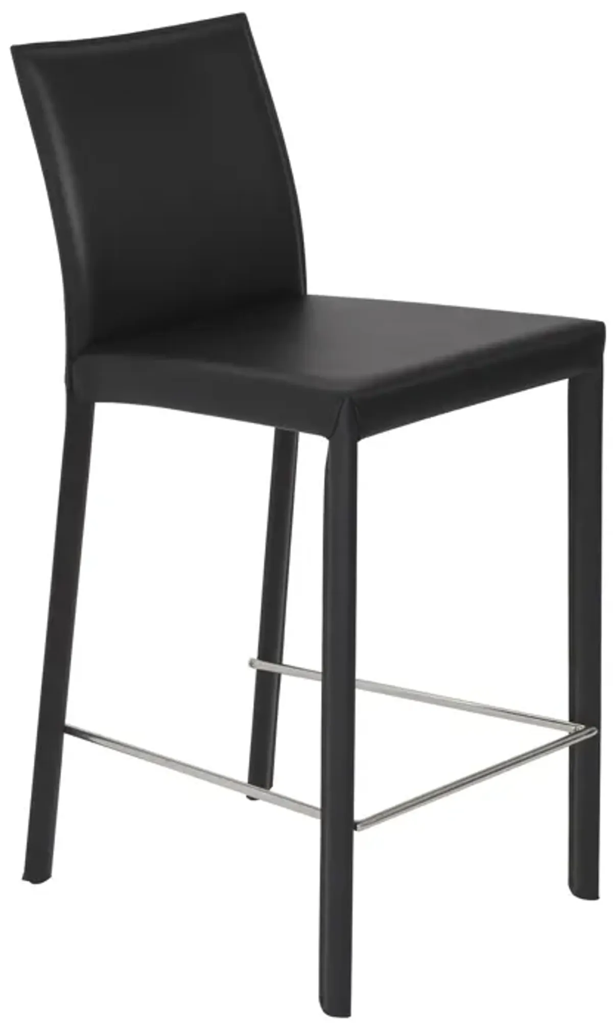 Hasina Counter Stool in Black with Polished Stainless Steel Legs - Set of 2