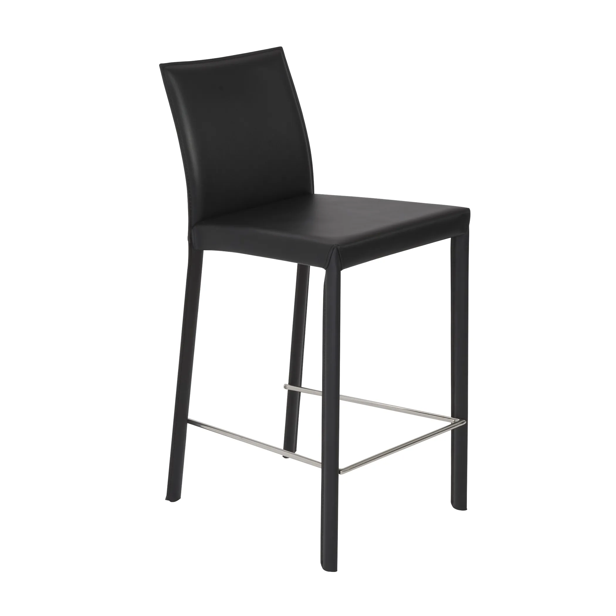 Hasina Counter Stool in Black with Polished Stainless Steel Legs - Set of 2