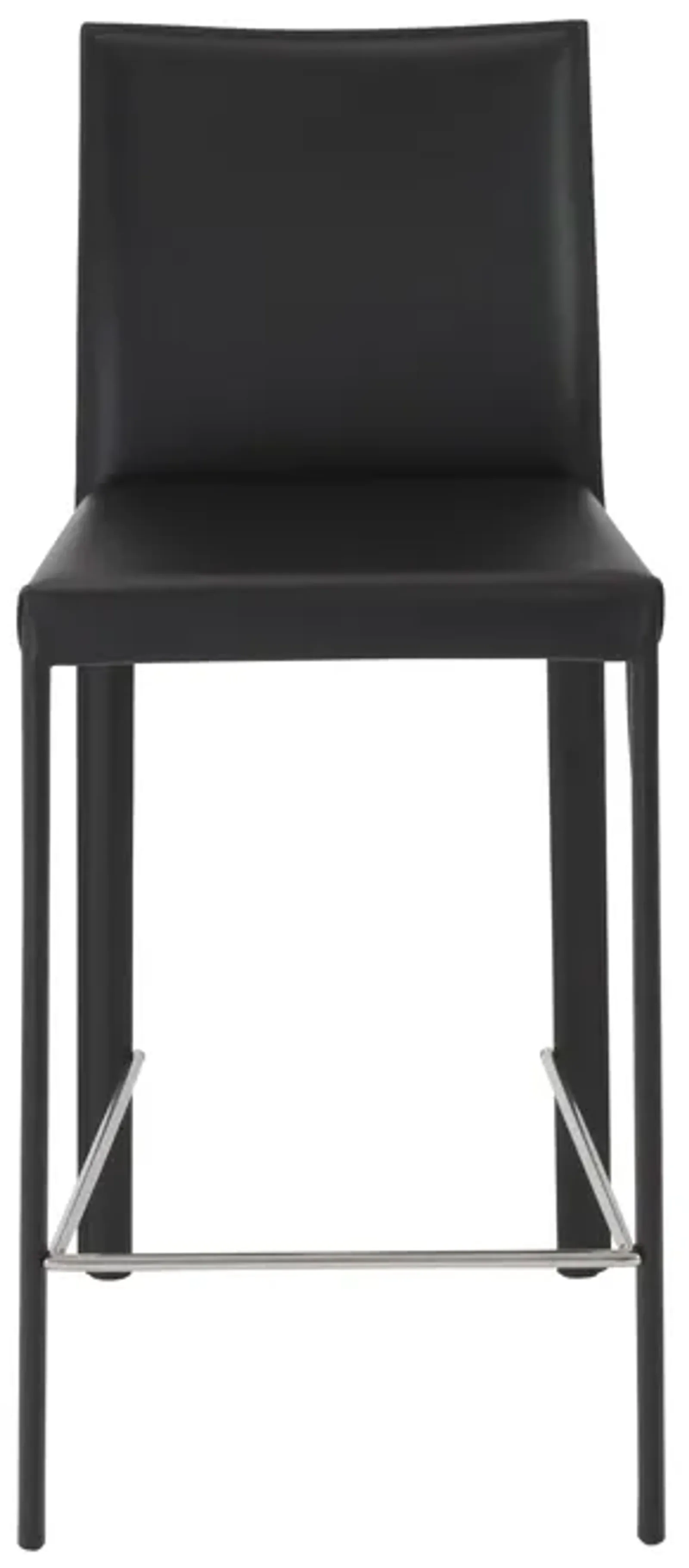 Hasina Counter Stool in Black with Polished Stainless Steel Legs - Set of 2