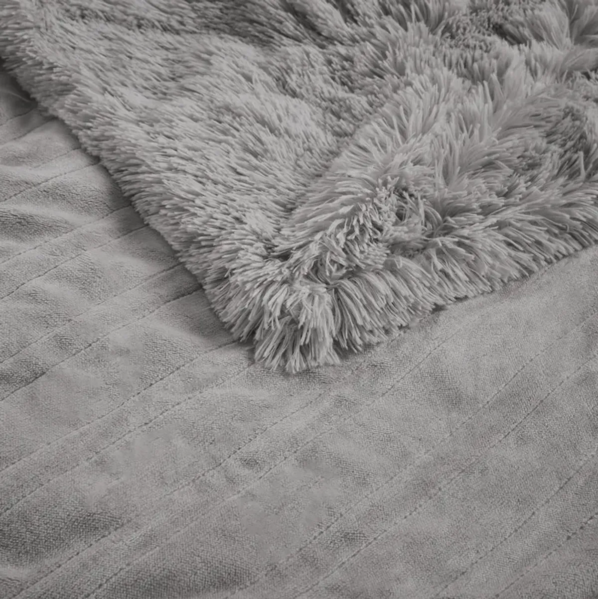 Serta Malea Grey Shaggy Faux Fur Heated Throw