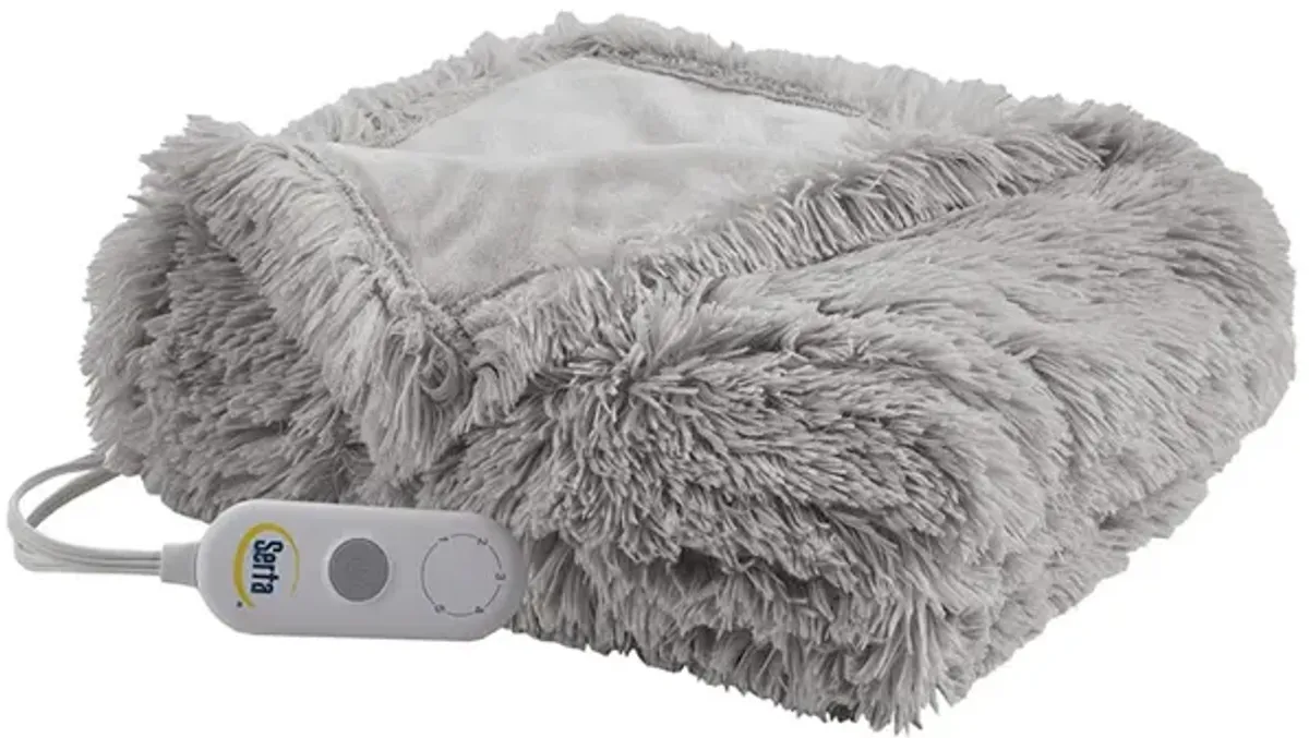 Serta Malea Grey Shaggy Faux Fur Heated Throw