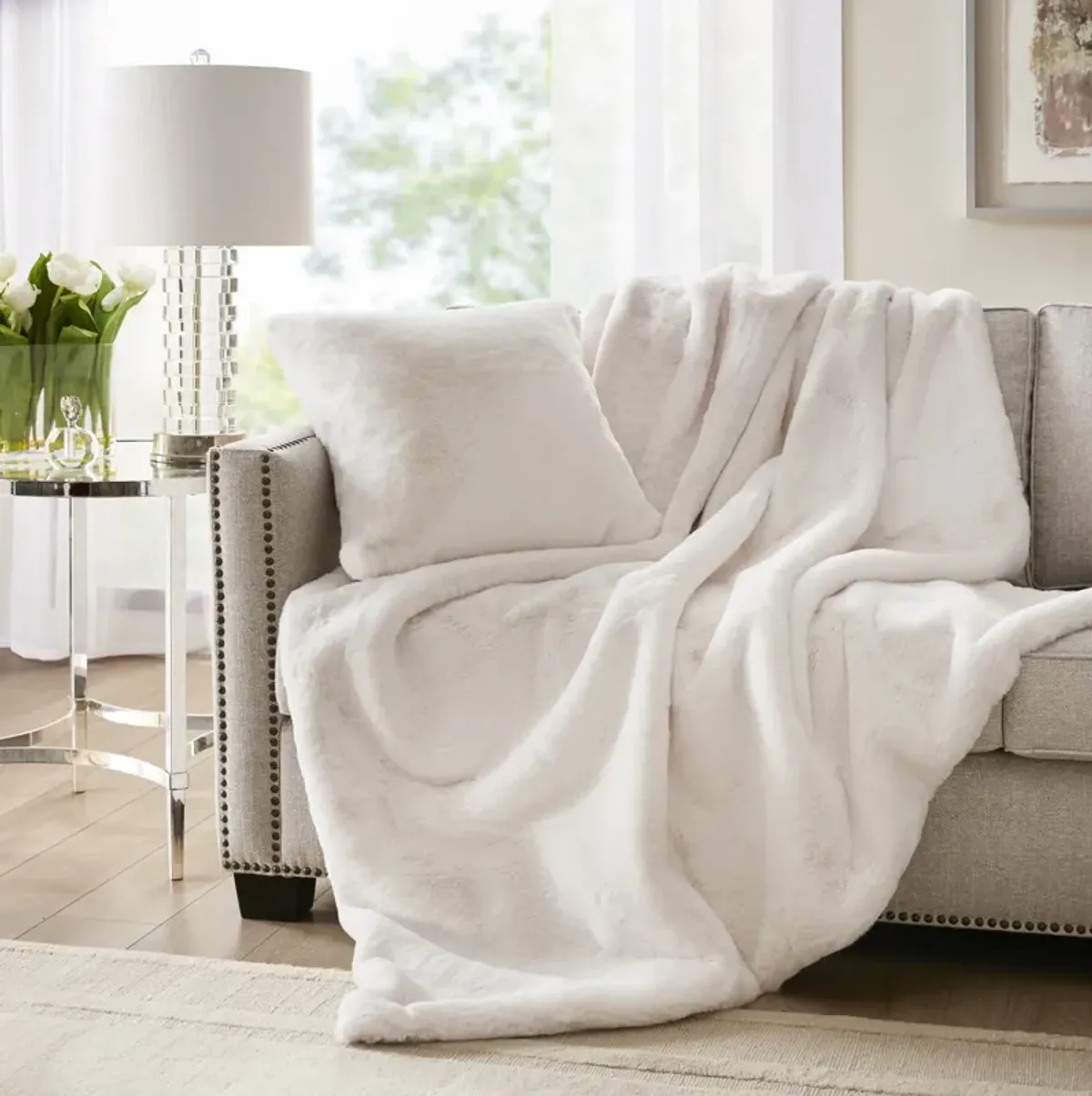 Croscill Sable Ivory Solid Faux Fur Throw