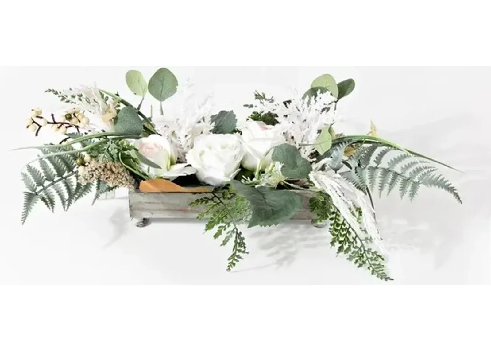 Faux 10 Inch Rose & Fern Potted Arrangement