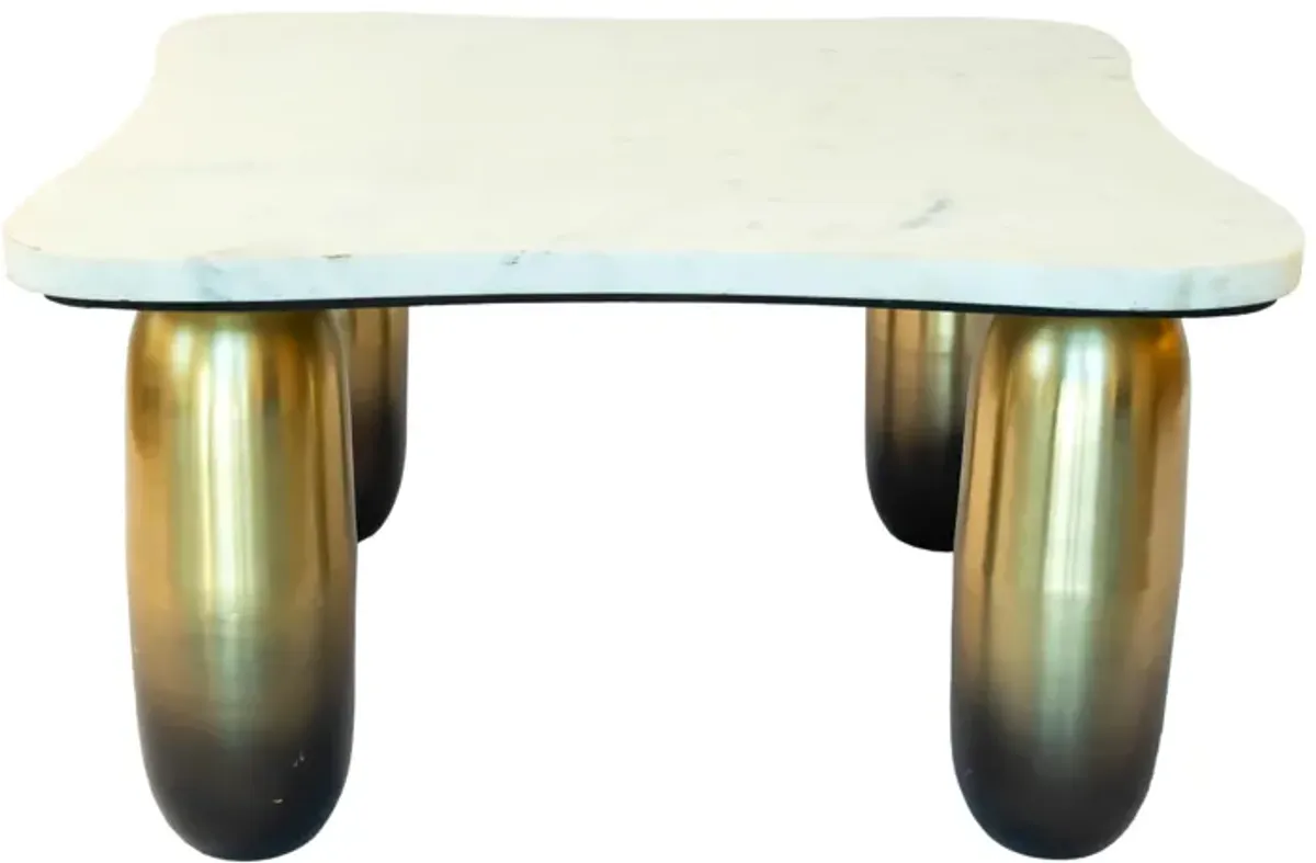 Marble/metal, 30"dx16"h Coffee Table, Wht/gld