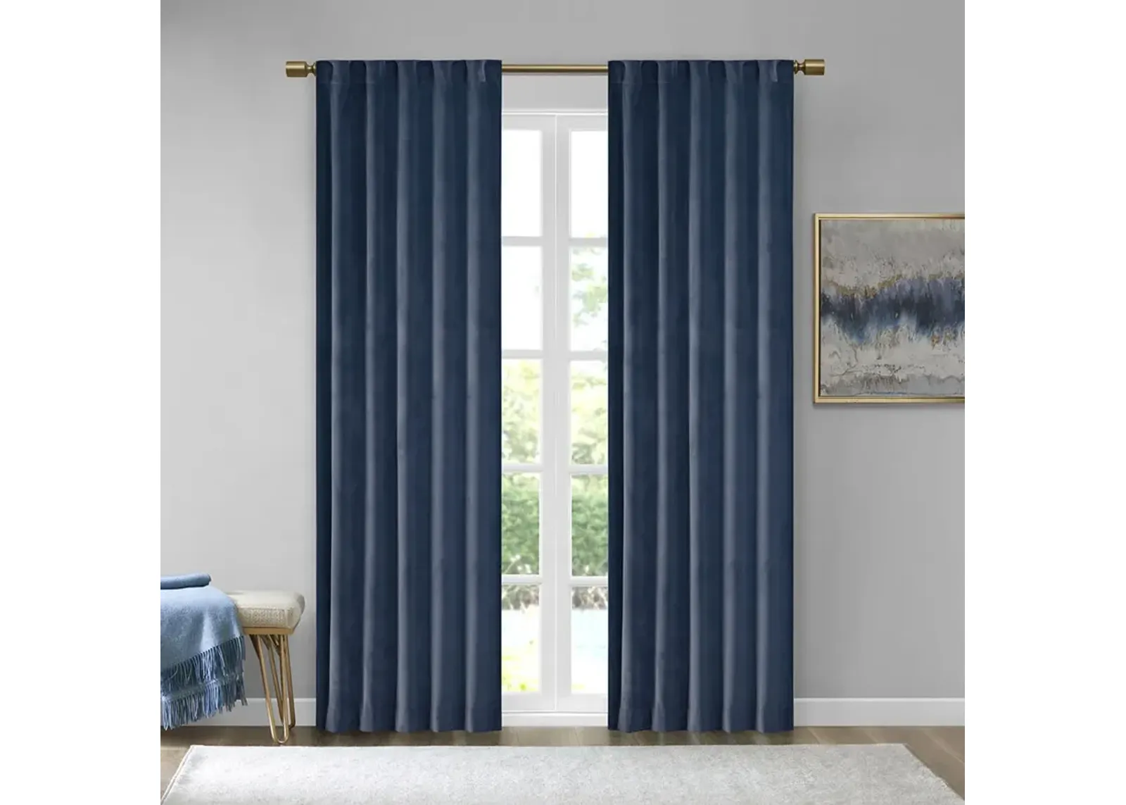 510 Design Colt Navy Room Darkening Poly Velvet Rod Pocket/Back Tab Curtain Panel Pair