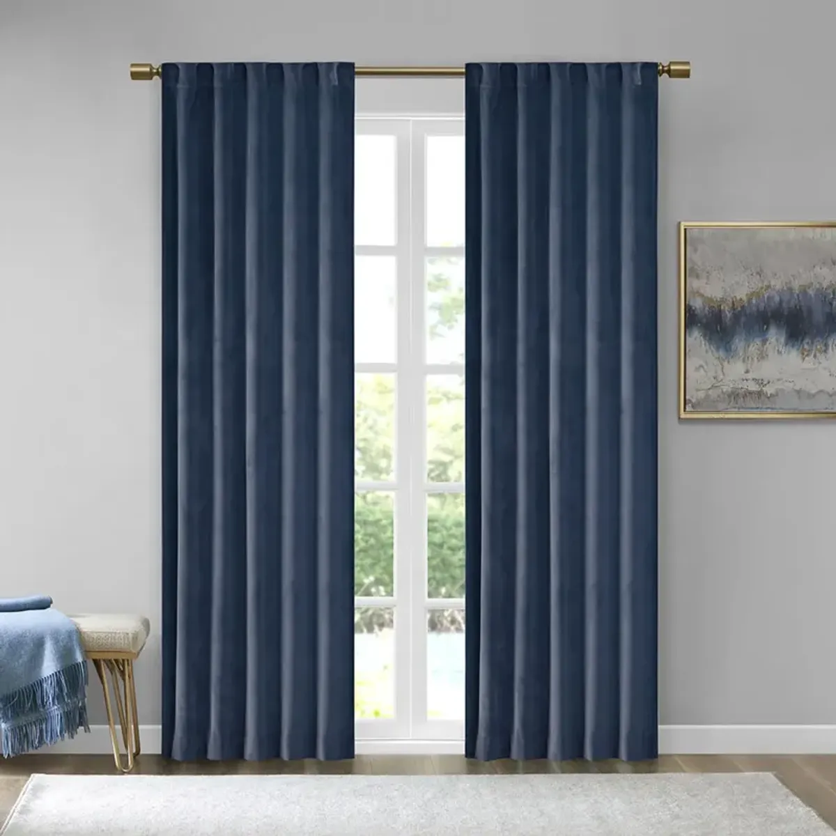 510 Design Colt Navy Room Darkening Poly Velvet Rod Pocket/Back Tab Curtain Panel Pair