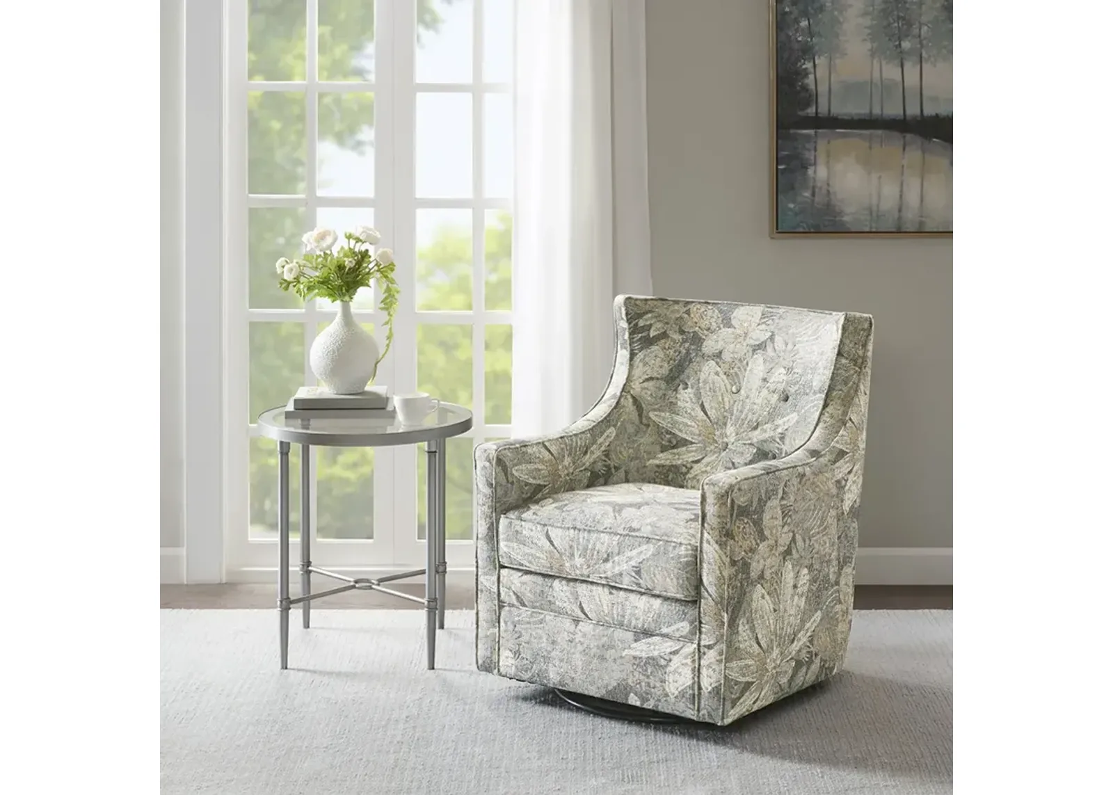 Madison Park Alana Blue Multi Curve Back Swivel Glider Chair