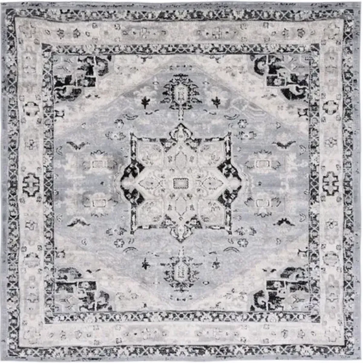 Brentwood 852 Silver / Black 6'-7" X 6'-7" Square Square Powerloomed Rug