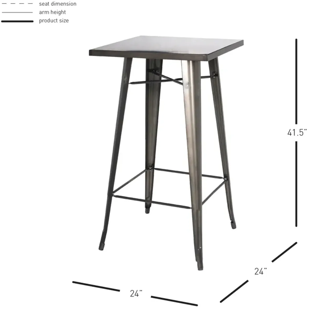 metropolis kd metal bar dining table, gunmetal