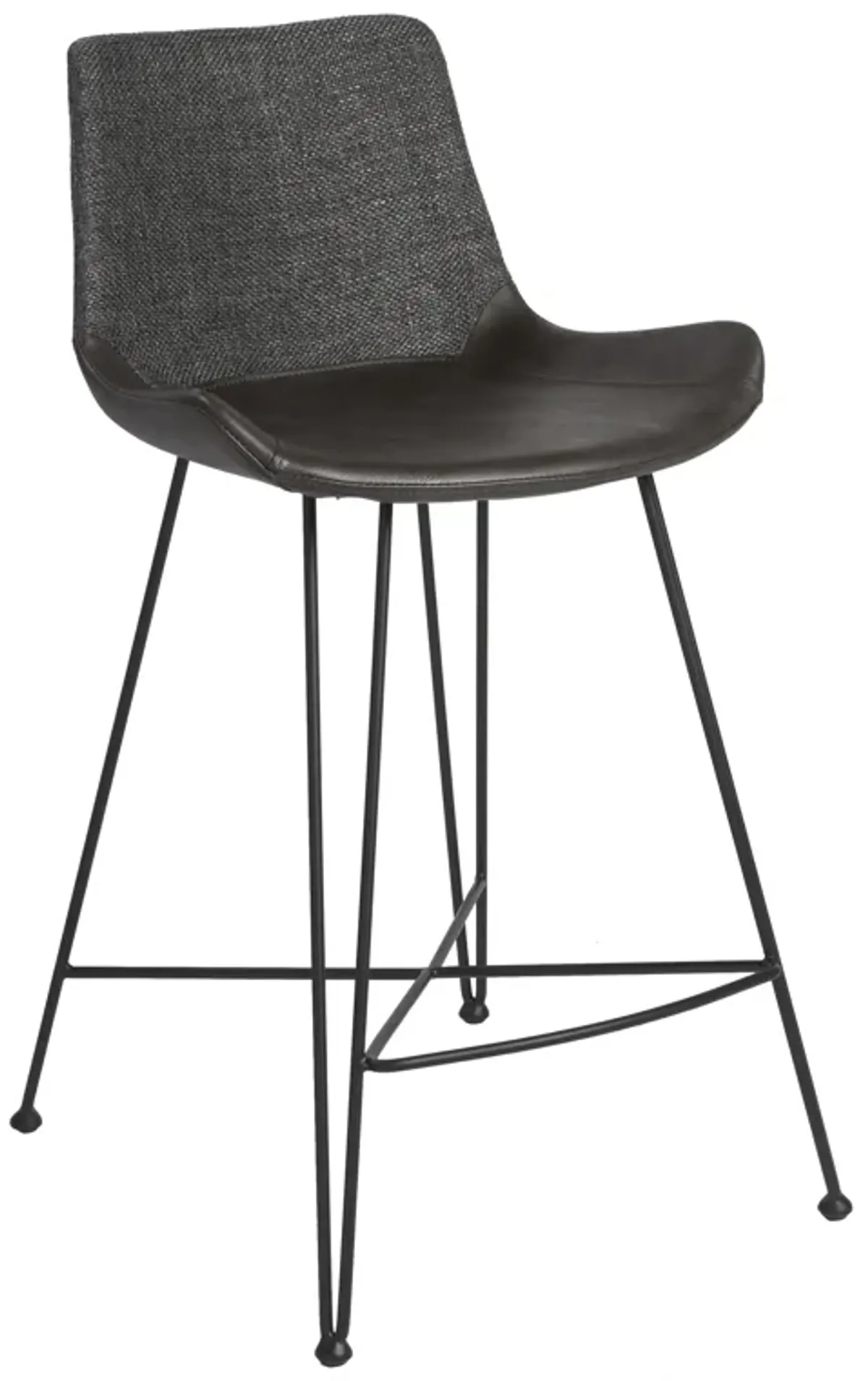 Alisa-C Counter Stool in Dark Gray Fabric and Dark Gray Faux Leather with Matte Black Legs