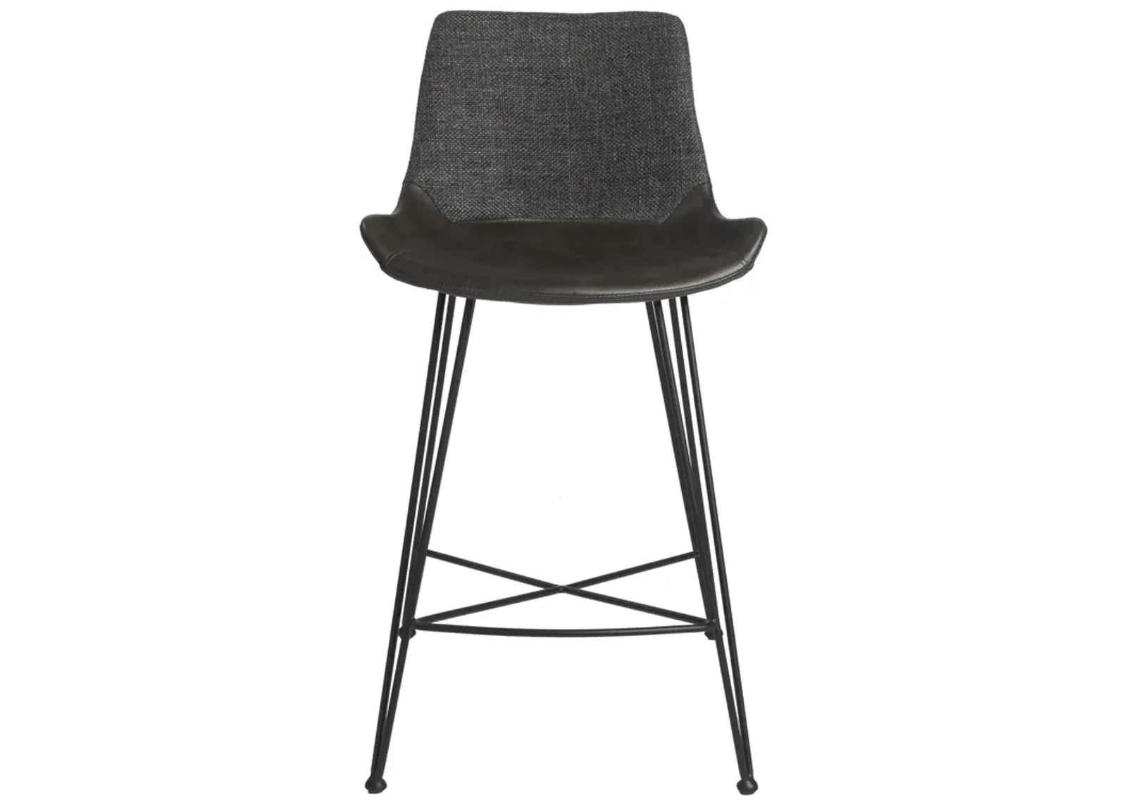 Alisa-C Counter Stool in Dark Gray Fabric and Dark Gray Faux Leather with Matte Black Legs