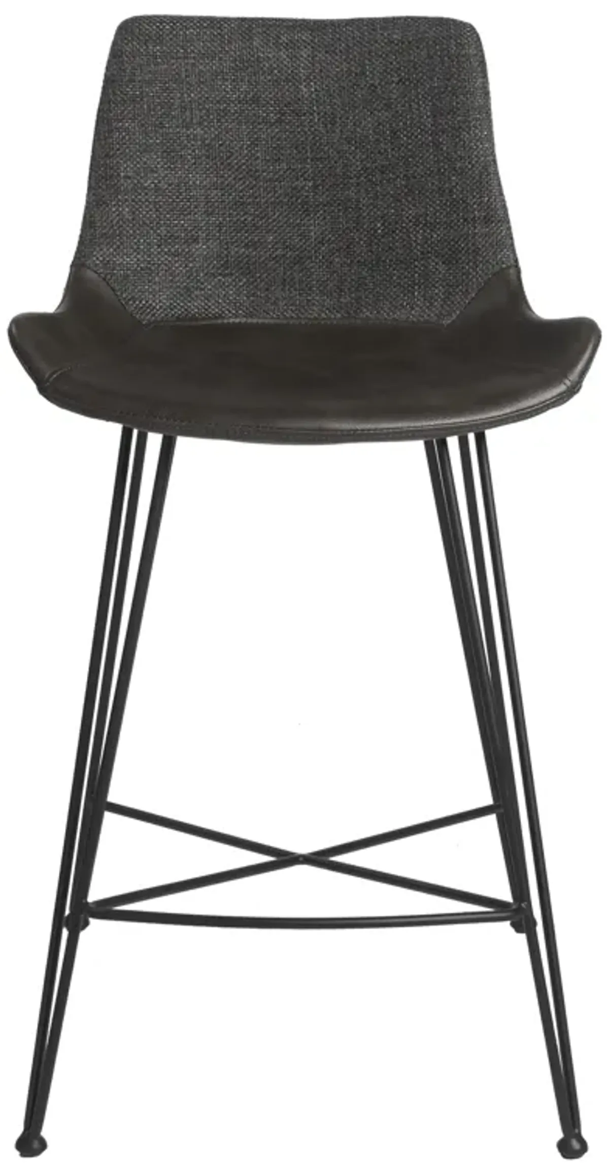 Alisa-C Counter Stool in Dark Gray Fabric and Dark Gray Faux Leather with Matte Black Legs