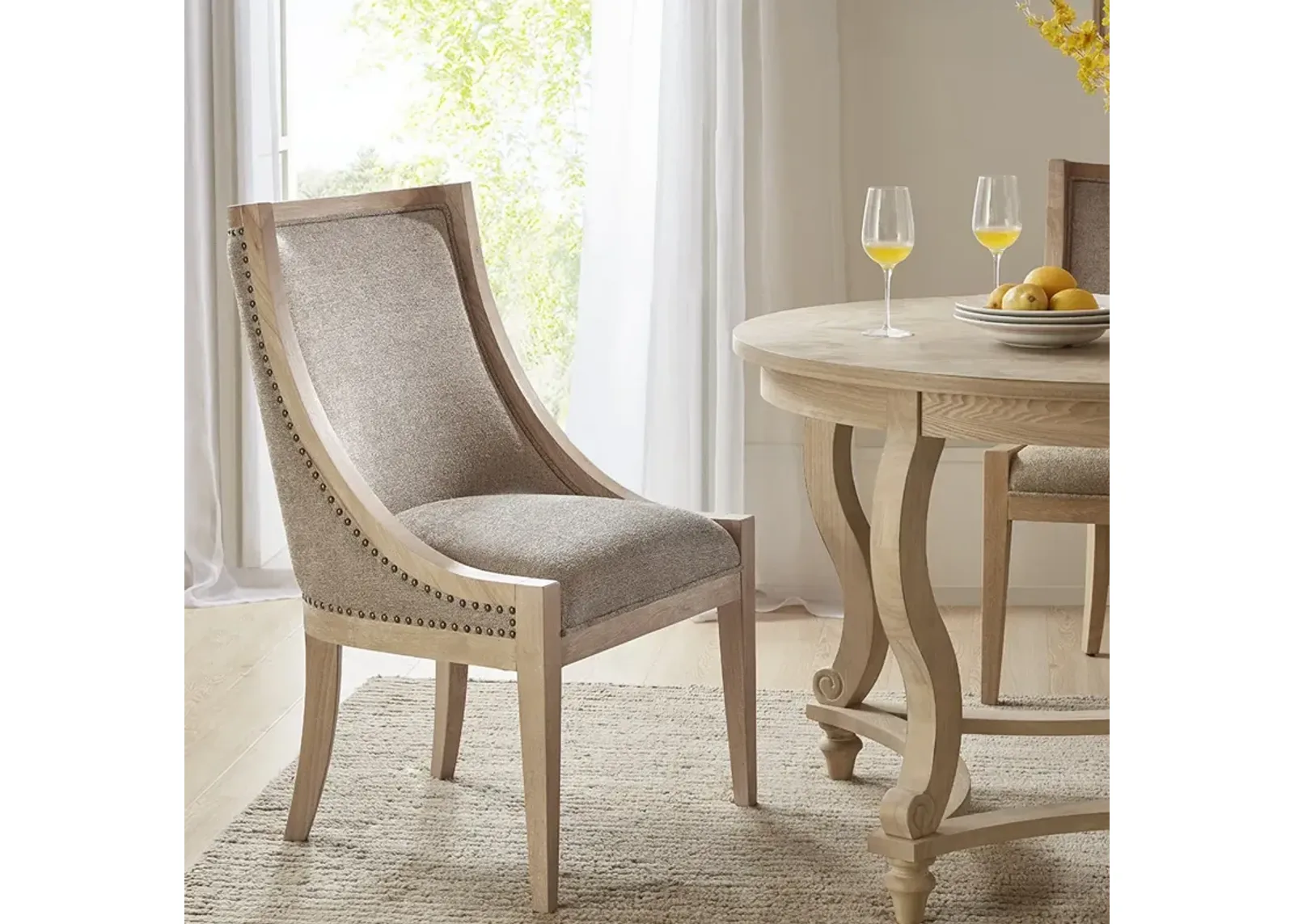 Martha Stewart Elmcrest Linen Upholstered Dining Chair with Nailhead Trim