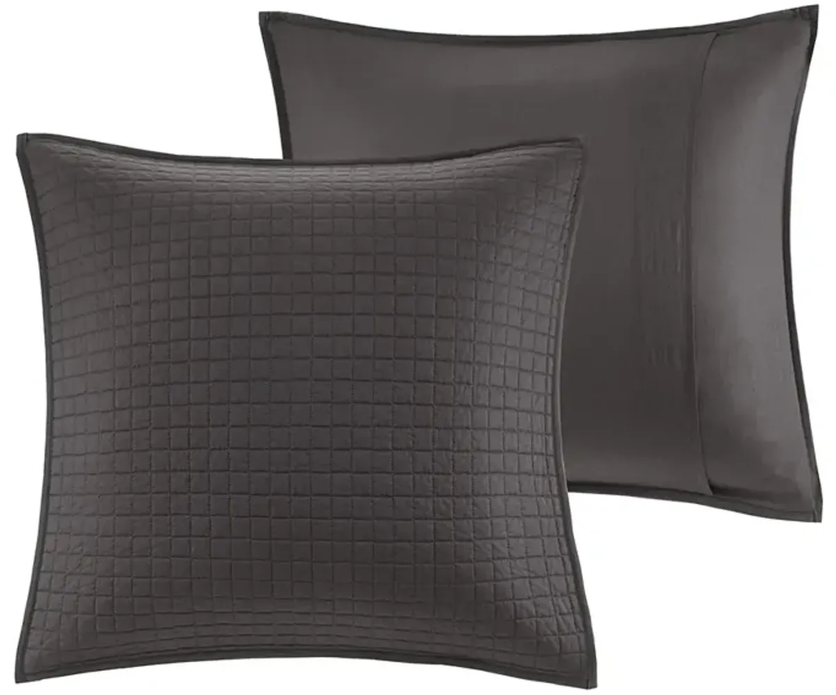 Urban Habitat Brooklyn Charcoal Cotton Jacquard Duvet Cover Set with Euro Shams and Throw Pillows