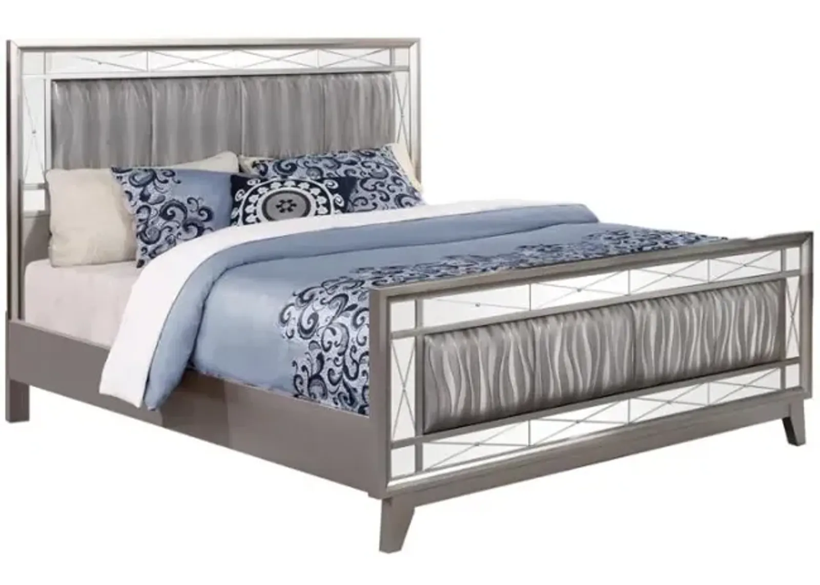 Leighton Queen Panel Bed with Mirrored Accents Mercury Metallic