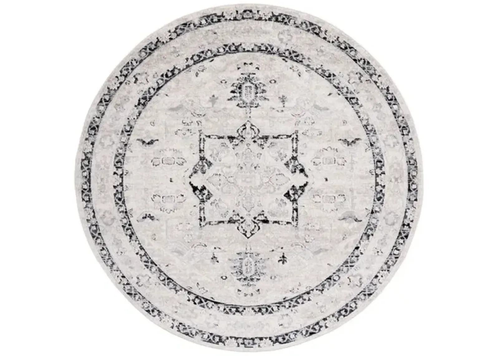 Brentwood 852 Ivory / Black 6'-7" X 6'-7" Round Round Powerloomed Rug