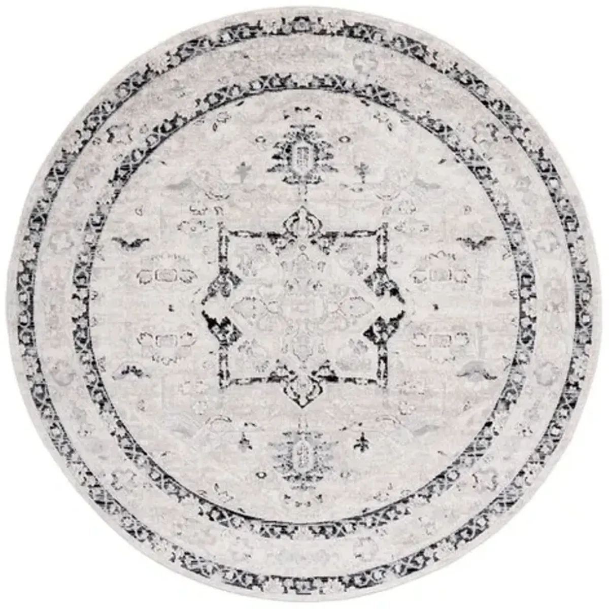 Brentwood 852 Ivory / Black 6'-7" X 6'-7" Round Round Powerloomed Rug