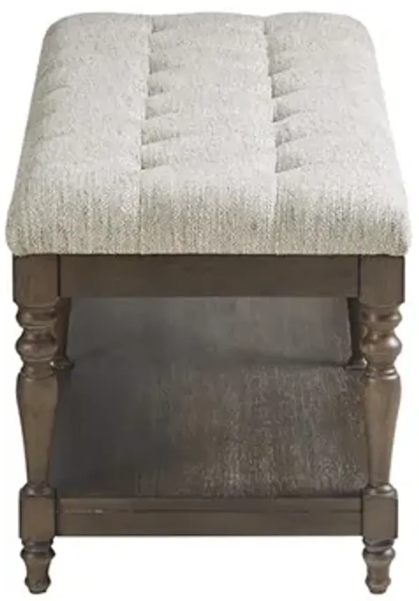 Martha Stewart Highland Ivory Tufted Accent Bench with Shelf