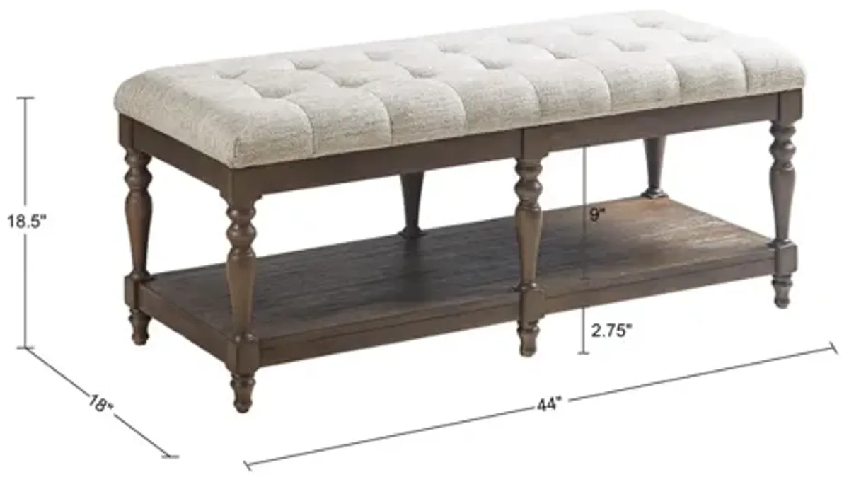 Martha Stewart Highland Ivory Tufted Accent Bench with Shelf