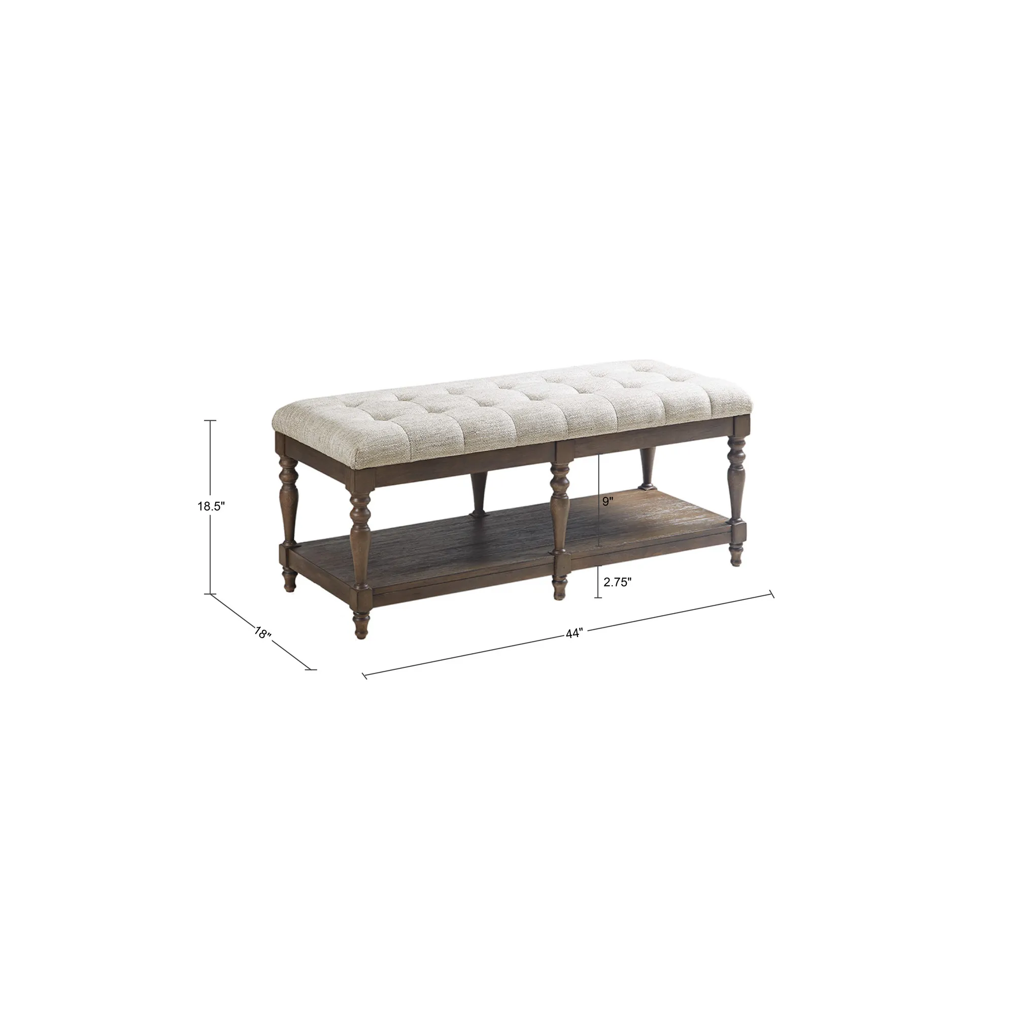 Martha Stewart Highland Ivory Tufted Accent Bench with Shelf