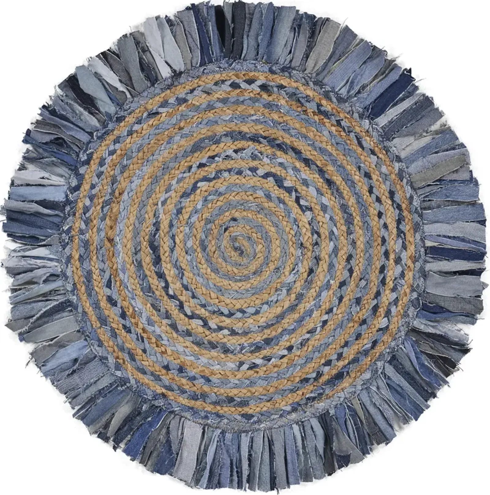 Nature Denim Blue Braided Chindi Cotton Blend Indoor Round Area Rug 3'6"