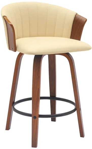 Diana 26" Swivel Walnut Wood Counter Stool in Cream Faux Leather