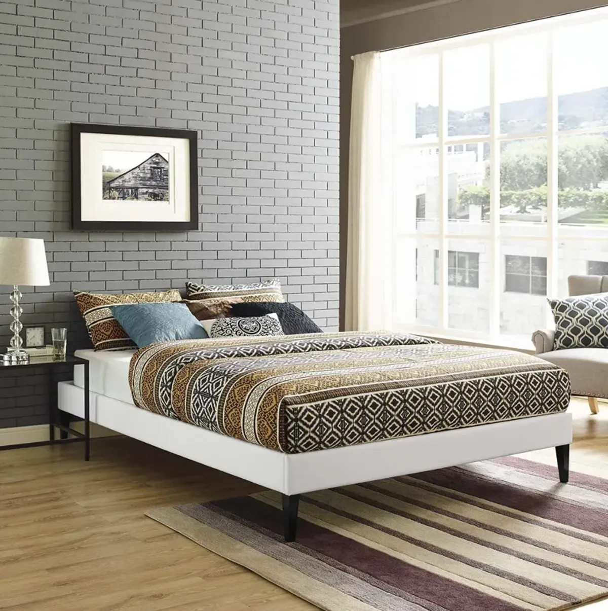 Tessie Queen Vinyl Bed Frame with Squared Tapered Legs