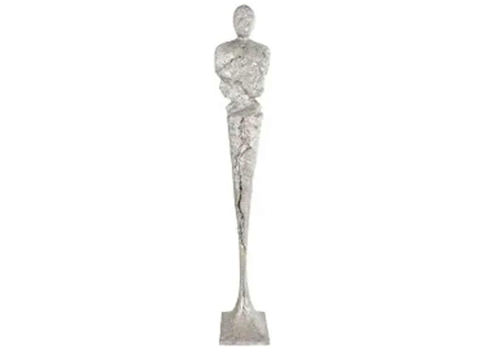 tall chiseled male sculpture, resin, silver leaf