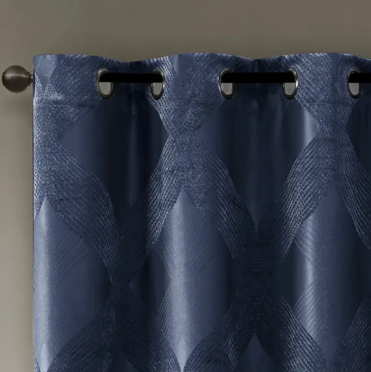 SunSmart Bentley Navy Ogee Knitted Jacquard Total Blackout Curtain Panel