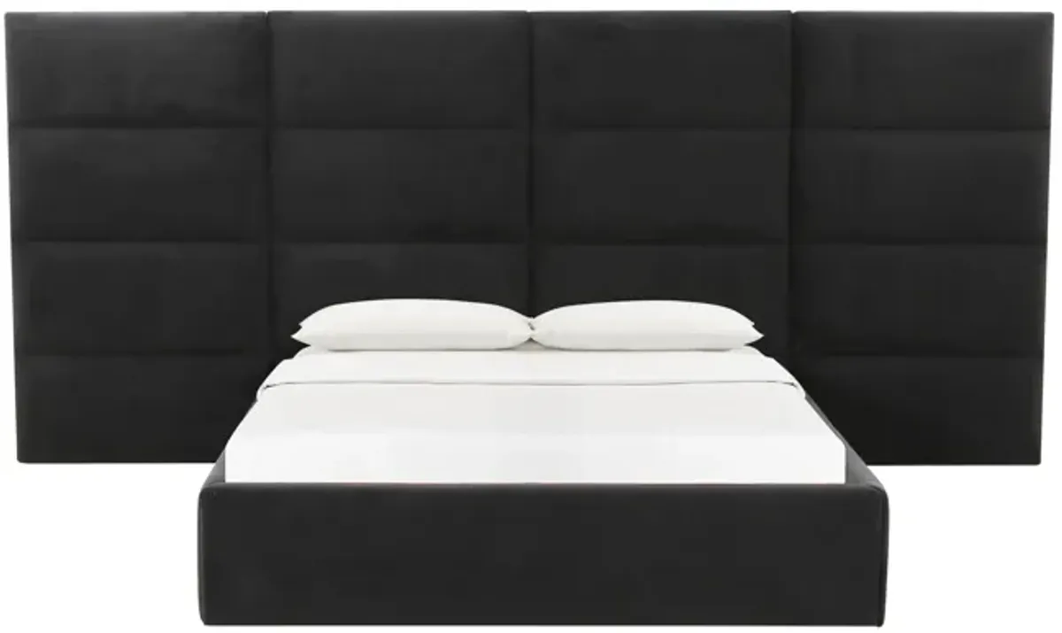 Eliana Black Velvet King Bed with Wings