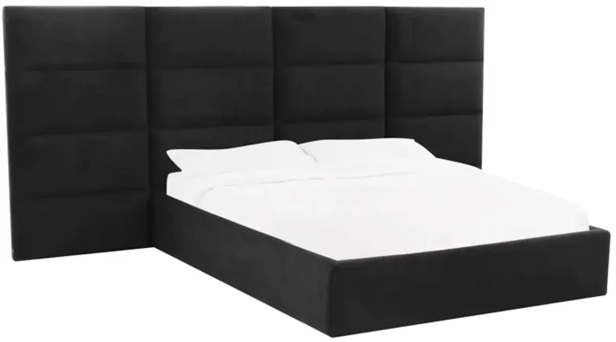 Eliana Black Velvet King Bed with Wings