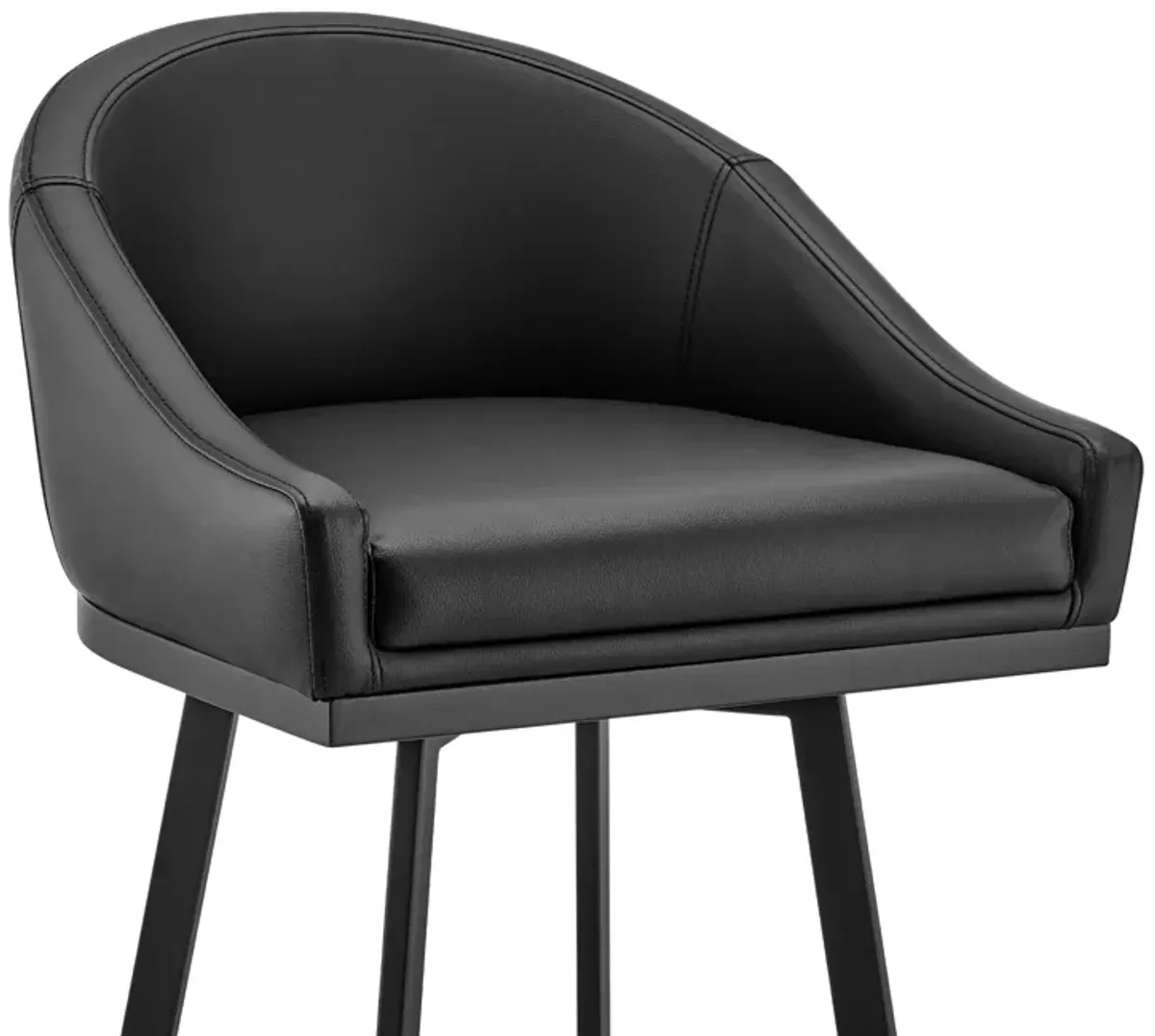 Noran Swivel Bar Stool in Black Metal with Black Faux Leather