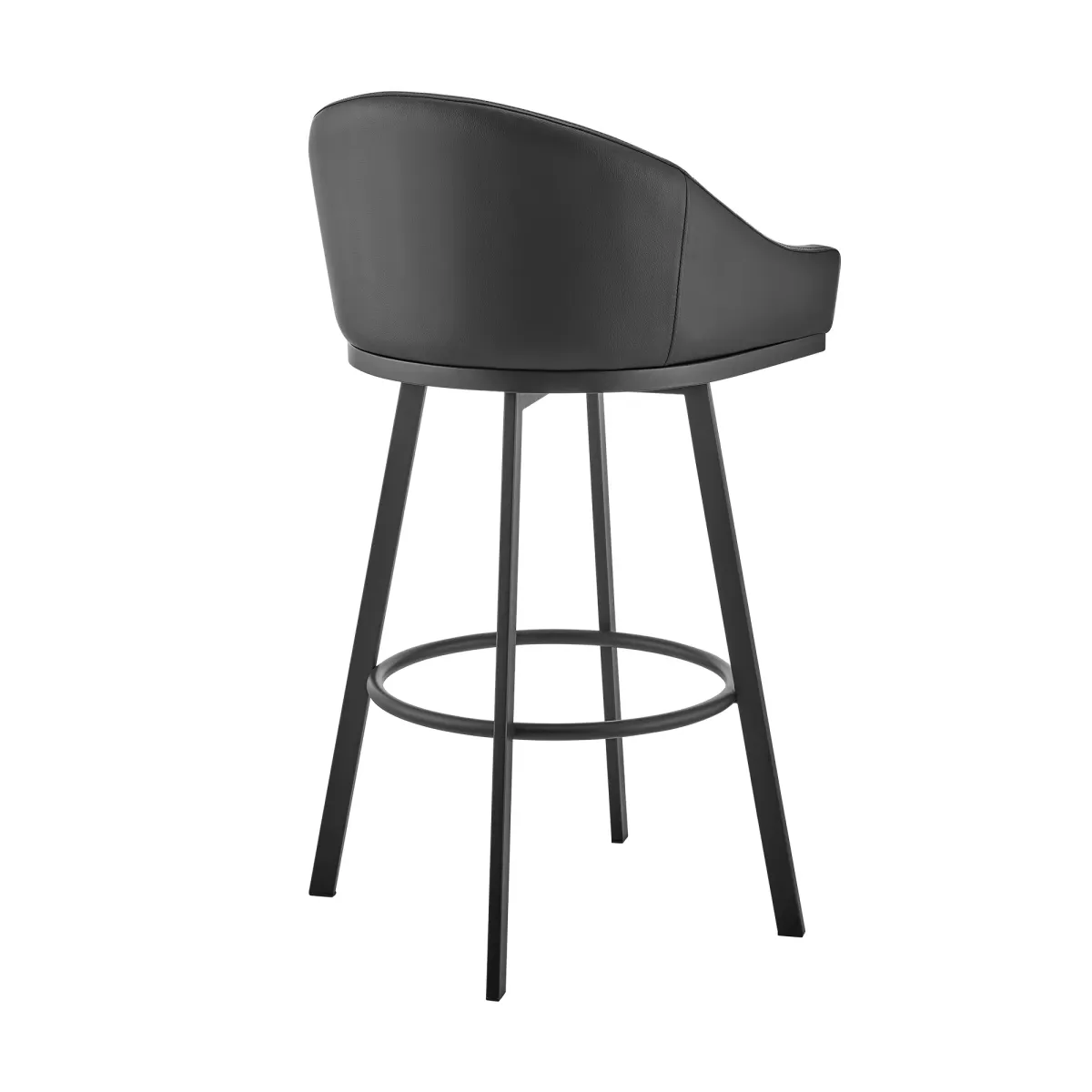 Noran Swivel Bar Stool in Black Metal with Black Faux Leather