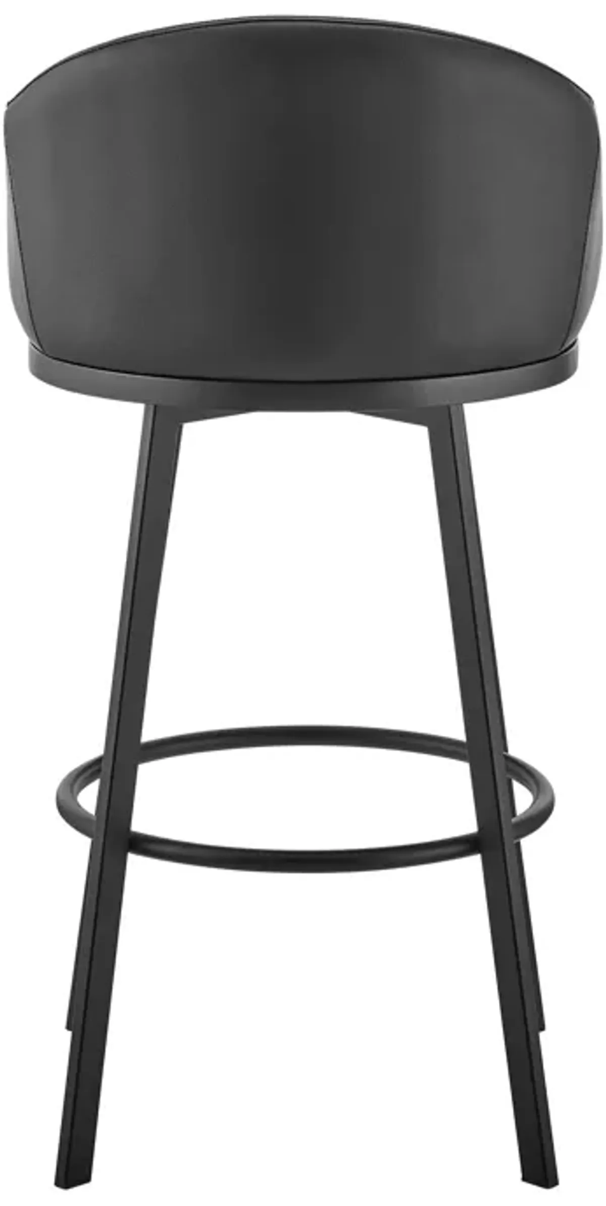 Noran Swivel Bar Stool in Black Metal with Black Faux Leather