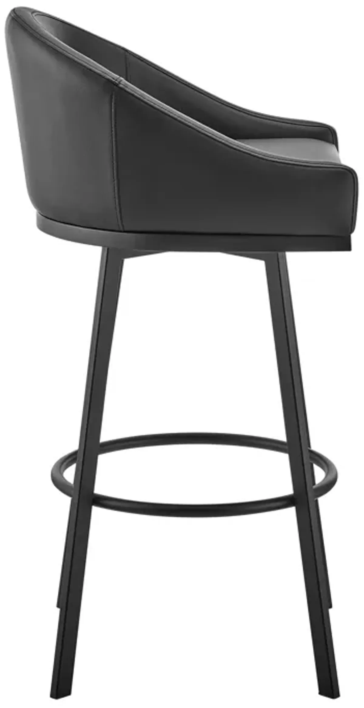 Noran Swivel Bar Stool in Black Metal with Black Faux Leather