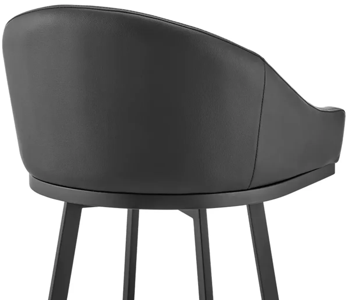 Noran Swivel Bar Stool in Black Metal with Black Faux Leather