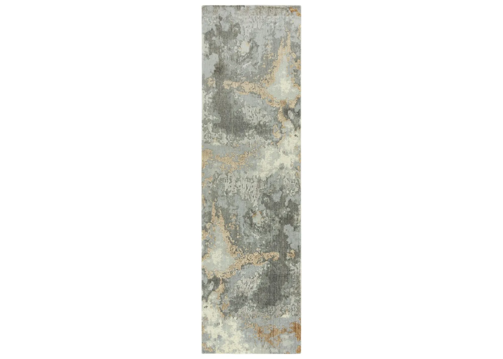 Artistry Gray Abstract NZ Wool/Tencel Blend 2'6" x 10' Runner Rug