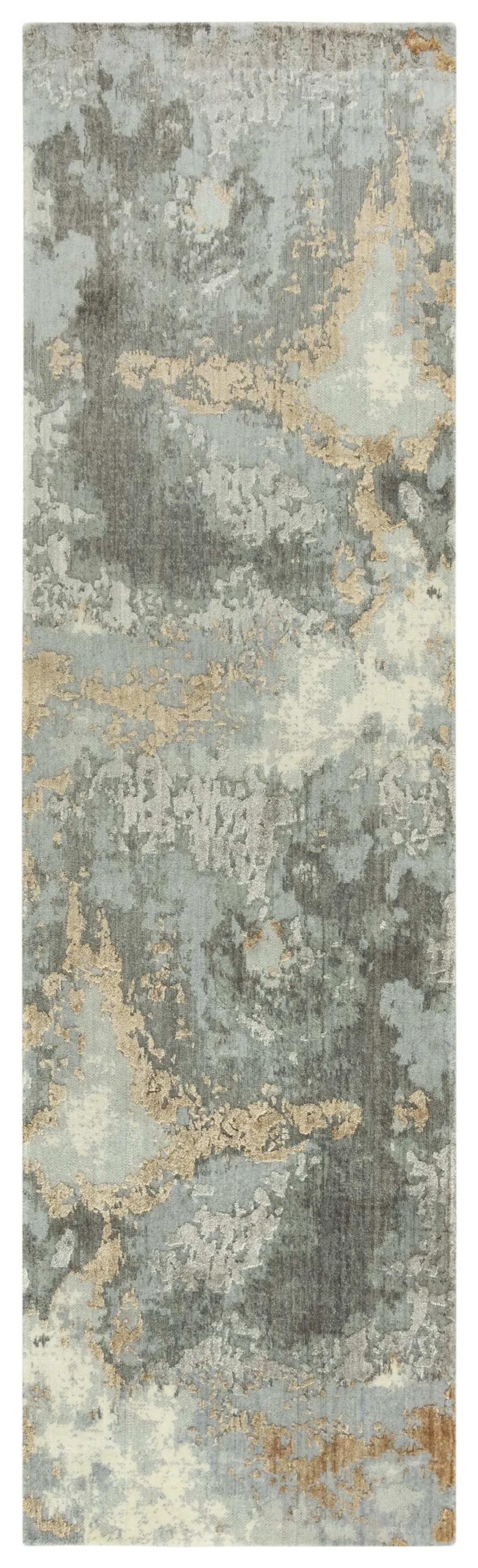 Artistry Gray Abstract NZ Wool/Tencel Blend 2'6" x 10' Runner Rug