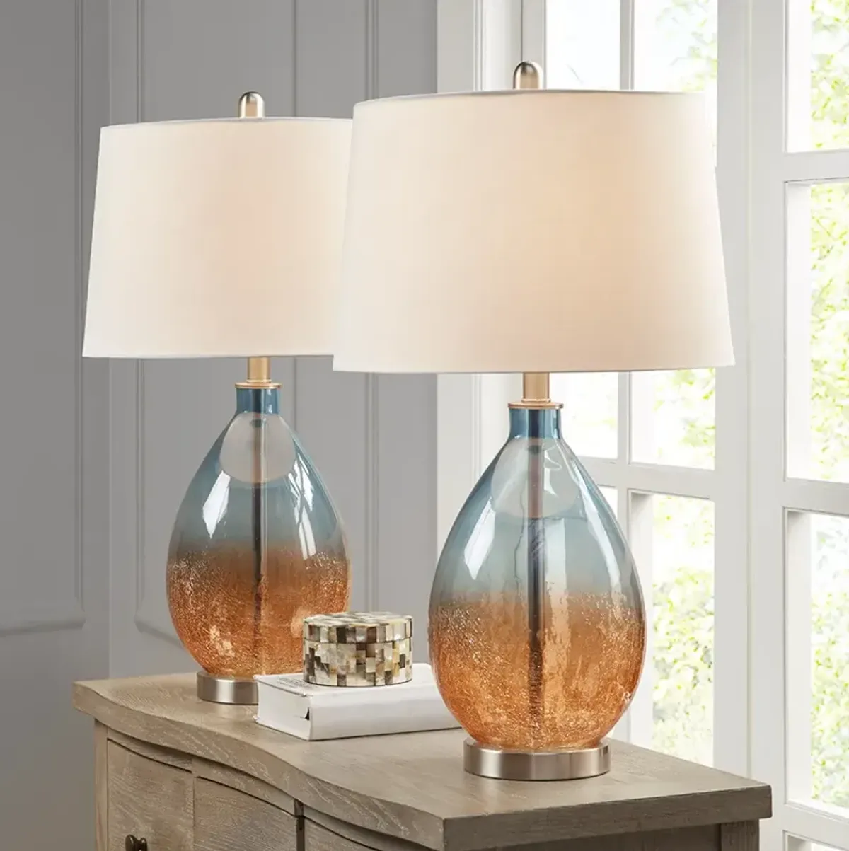 510 Design Cortina Blue Ombre Glass Table Lamp, Set of 2