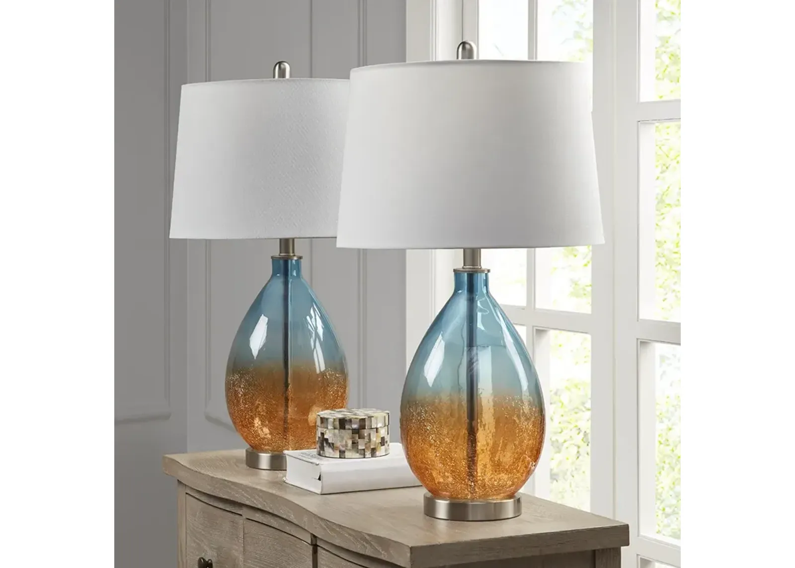 510 Design Cortina Blue Ombre Glass Table Lamp, Set of 2