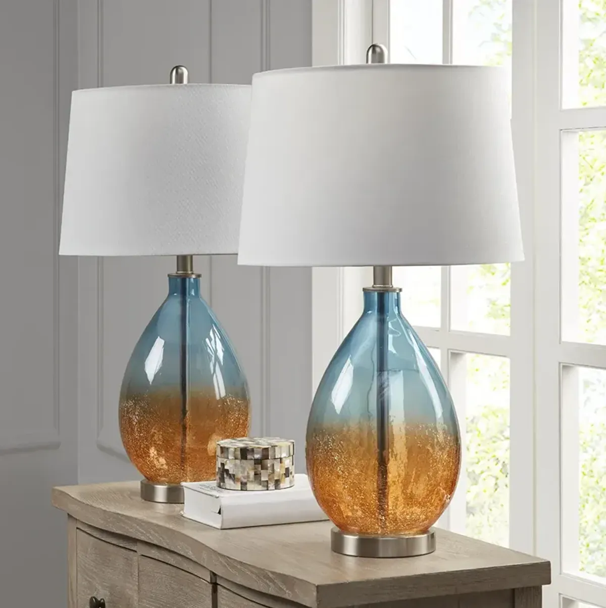 510 Design Cortina Blue Ombre Glass Table Lamp, Set of 2