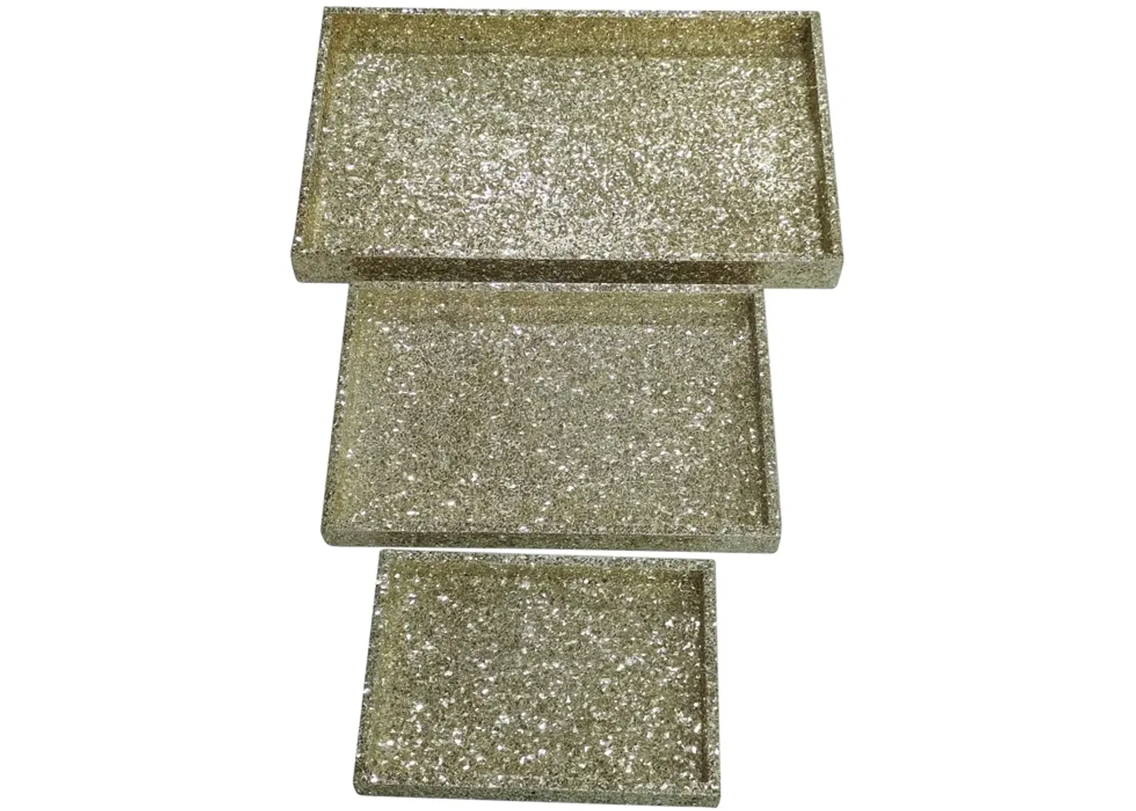 S/3 13/18/24 Crackle Trays, Champagne