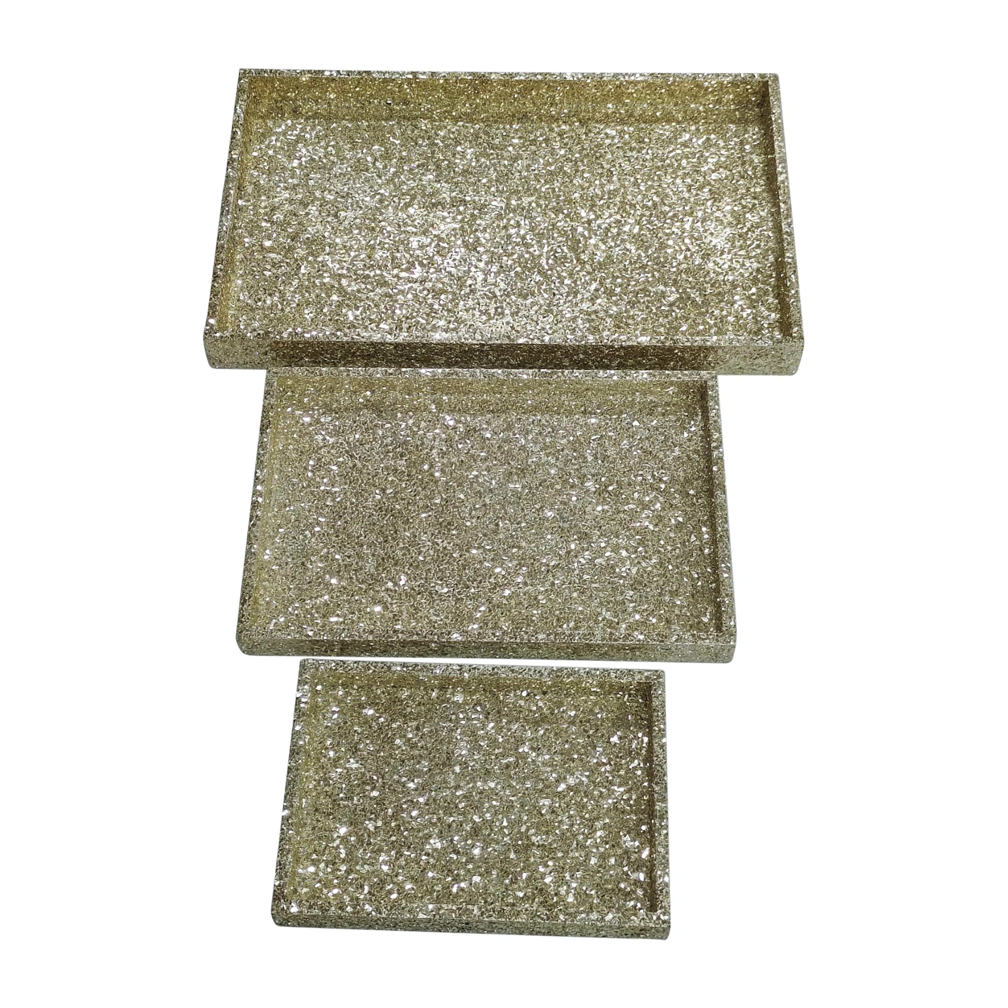 S/3 13/18/24 Crackle Trays, Champagne