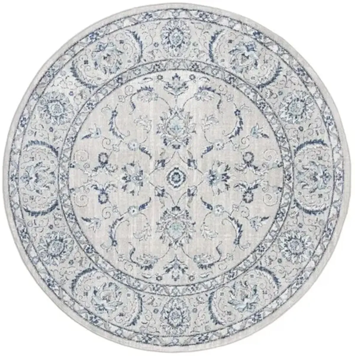 Brentwood 854 Light Grey / Blue 3' X 3' Round Round Powerloomed Rug